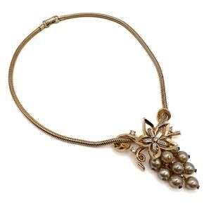 1951 Trifari Alfred Philippe Necklace Rhinestones Pearls Star Grapes Pendant